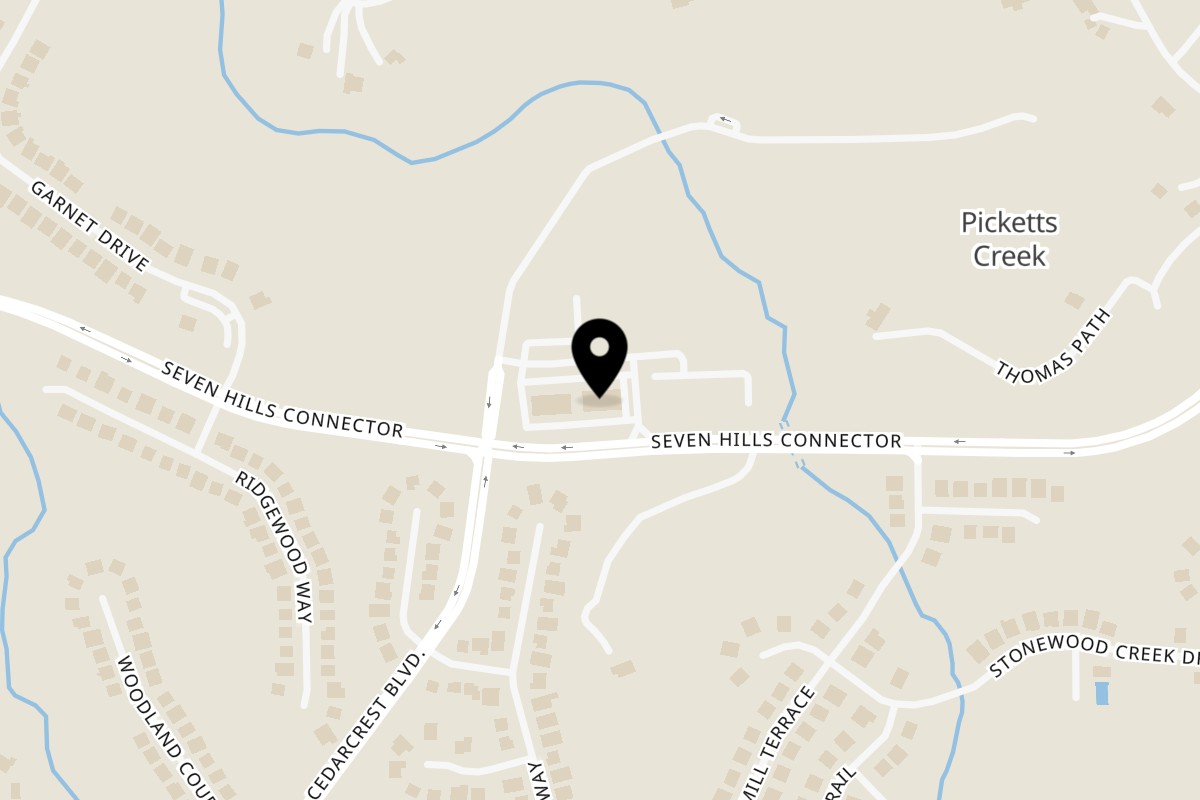 Map showing the location of Cluck-N-Mooh on 856 Seven Hills Connector in Acworth